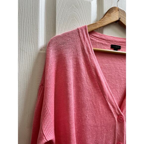 Talbots Pink Linen V Neck Button Cardigan Medium Natural Slub Textured - Picture 6 of 12